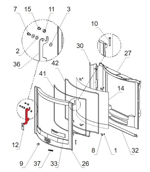 La Nordica Focolare 70 Tondo Deurklink verbrandingskamer deurklink D