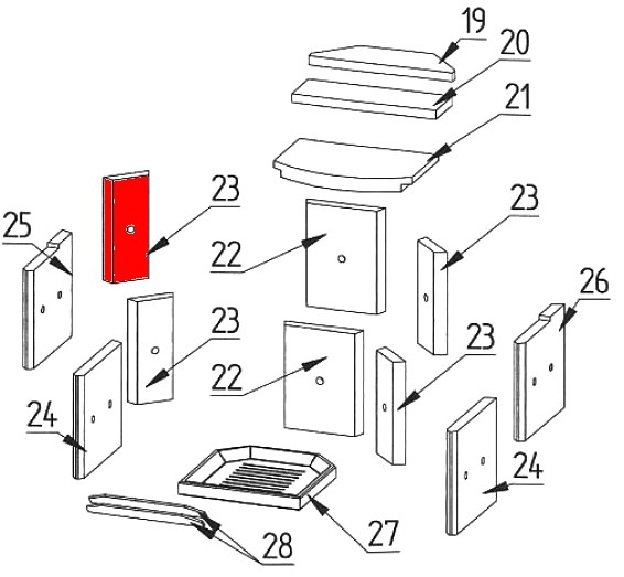 Fireplace Prato Plus Seitenstein links oben hinten Vermiculitestein