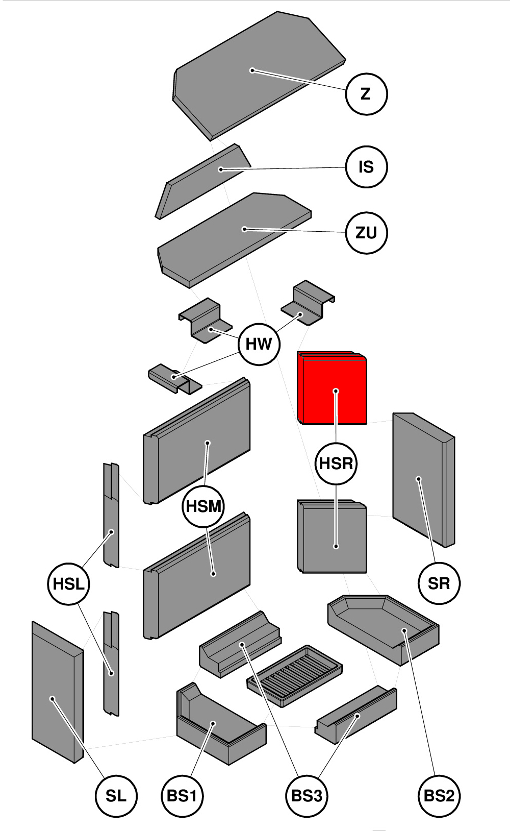 Haas+Sohn Komfort III 180.18 Seitenstein rechts hinten oben Feuerraumstein