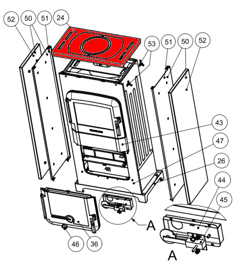 Wamsler Typ 10985 RH8F Abdeckplatte B Abdeckung mit Luftschlitzen für die Konvektionsluft